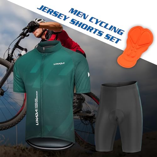Lixada Men's Cycling Jersey Short Sleeve with Padded Shorts Quick-Dry Summer Short Bike Clothing Bicycle Shirts Pants Set