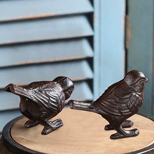 BRASSTAR 2 Pack Rustic Cast Iron Bird Statues, Indoor Outdoor Ornament