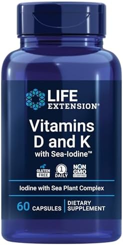 Life Extension Vitamins D and K with Sea-Iodine for Thyroid, 60 Capsules