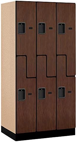 Salsbury Industries 2-Tier S-Style Designer Wood Locker with Three Wide Storage Units, 6-Feet High by 21-Inch Deep, Mahogany