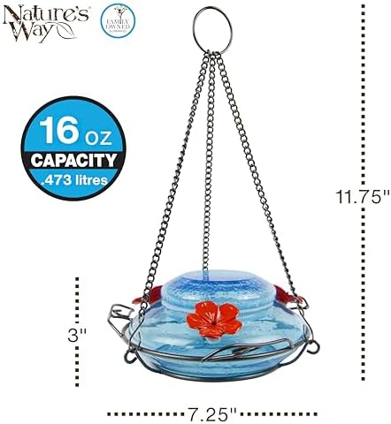 Nature's Way Bird Products MHF4 Hand Blown Garden Top Fill Hummingbird Feeder, 16 oz Capacity, Red
