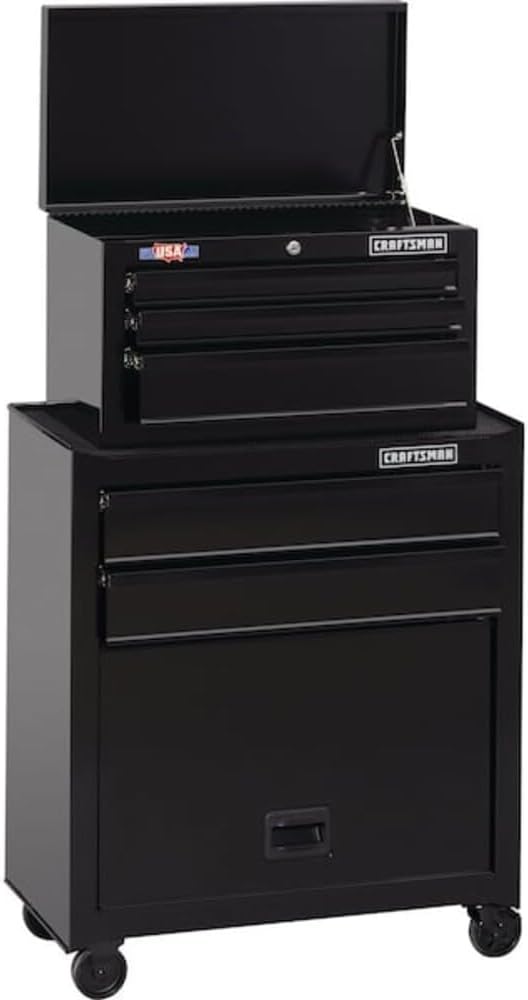 CRAFTSMAN 5-Drawer Ball-Bearing Steel Tool Chest Combo (Black) 1000 Series 26-in W x 44-in H