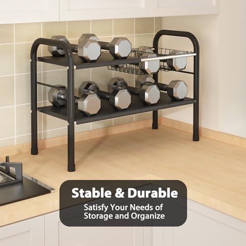 Expandable Under Sink Organizer, 2 Tier Under Sink Shelf | With 2 Removable Baskets and 6 Removable Panels