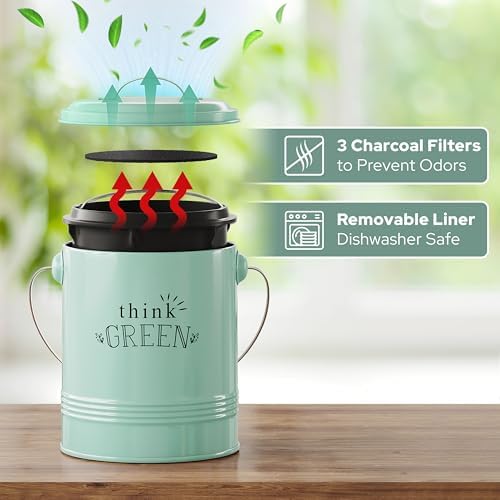 Barnyard Designs 1.2 Gallon Kitchen Counter Compost Bin with Lid (Mint)