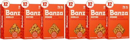 Banza Gluten-Free Chickpea Pasta, Variety Pack 20g Protein | Lower Carb | High Fiber | High Protein | Plant Based Pasta | 8oz (Pack of 6)