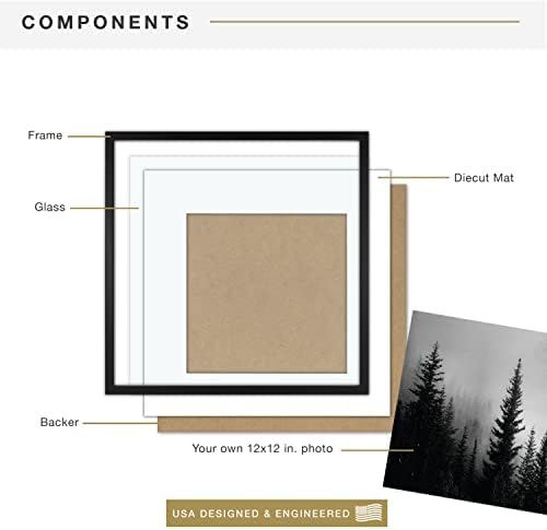 MCS East Village Picture Frame, 18x18 Matted to 12x12, Black, 2-Pack