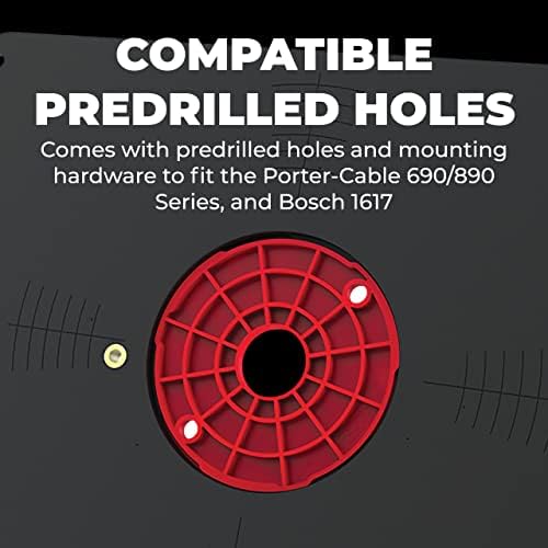 Kreg Precision Router Table Insert Plate - Predrilled for Porter Cable 690 890 and Bosch 1617 Routers - Level-Loc Rings - PRS4036