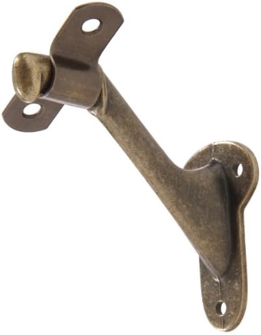 Hillman Hardware Essentials Handrail Bracket Antique Brass | Utility Stair Handrail Support Bracket for Wooden Rails | Adjustable Angle Wall Mount