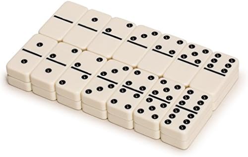 Yellow Mountain Imports 28 Tiles Double 6 Dominoes (Pips/Dots) Game Set - Jumbo Tournament Size Dominos with Dark Oak Wood Case
