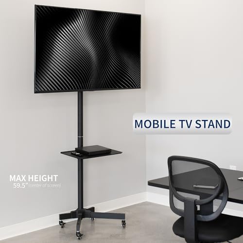 VIVO Mobile TV Cart for 32 to 83 inch Screens up to 110 lbs, LCD LED OLED 4K Smart Flat and Curved Panels, Rolling Stand with Laptop DVD Shelf, Locking Wheels, Max VESA 600x400, Black, STAND-TV03E