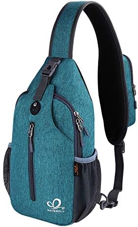 WATERFLY Crossbody Sling Backpack Sling Bag Travel Hiking Chest Bag Daypack (Black) | Small Hiking bag,Multi-compartment storage,Water-resistant,Breathable back pad,Reversible adjustable shoulder strap