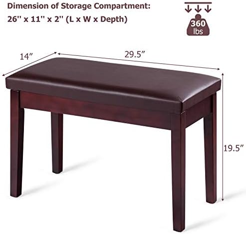 Giantex Piano Bench W/Padded Cushion and Music Storage, Comfortable Double Duet Seat, Wooden Legs, Perfect for Professional Or Home Use PU Leather Piano Stool (Brown)
