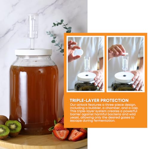 Fastrack 3 Piece Airlock for Fermentation Hydrolocks for Fermenting Wine and Beer with Drilled Rubber Stopper Durable Carboy Bung with transparent