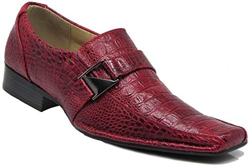 Enzo Romeo Santcro Men's Dress Crocodile Print Loafers Elastic Slip on with Buckle Fashion Shoes Runs Half Size Big