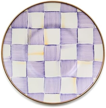 MACKENZIE-CHILDS Enamel Saucer, Black-and-White Courtly Check | Hand-painted design, made from enameled steel, small plate for a coffee cup or teacup, 6" dia.