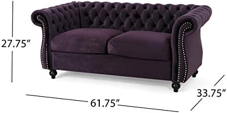 Christopher Knight Home Karen Traditional Chesterfield Loveseat Sofa, BlackBerry and Dark Brown, 61.75 x 33.75 x 27.75