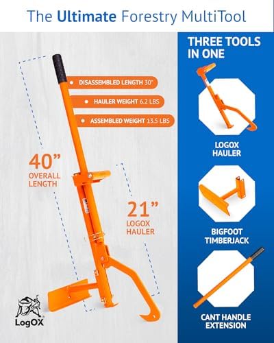 Hauler - 21” Cant Hook Log Roller and Carrier | Orange Powder-Coated Log Hauler Hand Tool for Firewood Harvesting, Brush or Tree Removal. (Patented, Made in USA, With A Warranty)