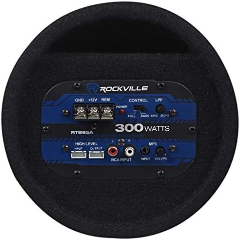 Rockville RTB65A 6.5" Powered Car Subwoofer Bass Tube with RWK10 Kit | 300W Peak / 150W RMS, MP3/RCA Inputs, Adjustable Crossover, Rear Aero Vent