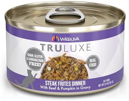 Weruva TruLuxe Cat Food, Steak Frites Dinner with Beef & Pumpkin in Gravy, 3oz Can (Pack of 24)