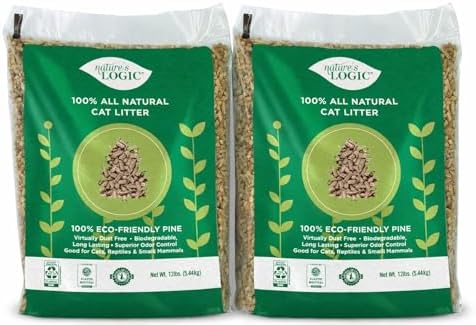 NATURE'S LOGIC Pine Pellet Cat Litter - 100% Natural - Unscented, 12 lb | 100% Natural Pine, Dust-free, Biodegradable, Safe for cats, kittens, reptiles & small pets, Highly absorbent, 12 lb bag