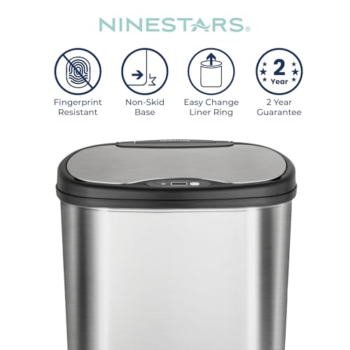 Ninestars 13 Gallon Oval Automatic Trash Can, 50L Touchless Motion Sensor Garbage Can with Odor-Sealing Lid & One-Touch Manual Mode