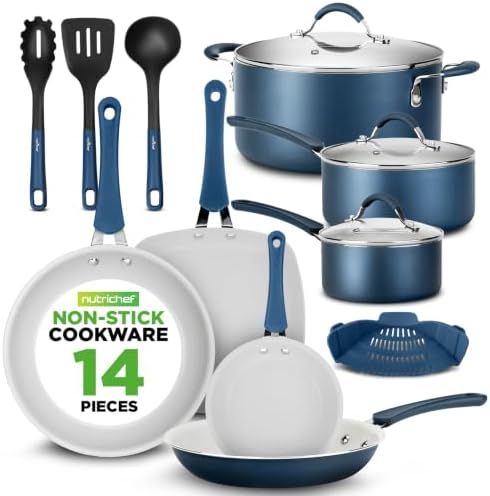 NutriChef 14-Piece Pots and Pans Set Non Stick – Induction Cookware Set, PFAS-Free Nonstick Cookware for All Cooktops, Includes Kitchen Utensils