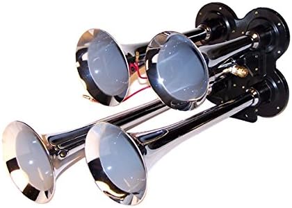 MPC 4 Trumpet Train Air Horn Kit - Fits Almost Any Vehicle: Truck, Car, Jeep, SUV. Includes Four Chrome Trumpets with All-In-One Air System: 110 PSI