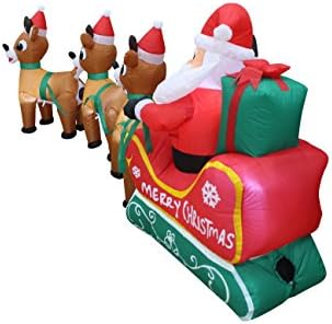 8 FT Lighted Christmas Inflatable Santa Claus on Sleigh with 3 Reindeer | Outdoor Indoor Holiday Decoration, Built-in LED Lights