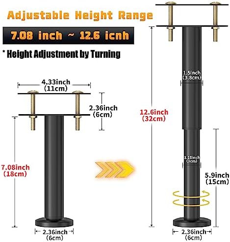 Wlrrcwdttc 4 Pcs Adjustable Height Bed Support Legs 7.08-12.6 inch, Bed Frame Center Support Legs for Bed Frame/Bed Center Slat/Furniture