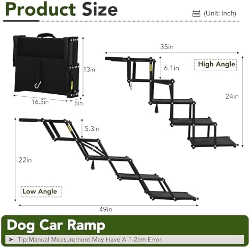 Dog Ramp for Car, Foldable 5-Step Dog Stairs for Small Dogs, 150 Lbs | Non-Slip Oxford Surface, Sturdy Steel Frame, Anti-Scratch Handle