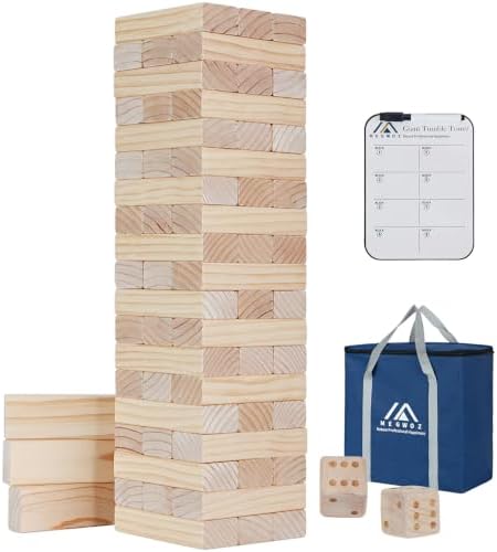 Megwoz Giant Tumble Tower Games for Kids and Adults 57 Blocks New Zealand Pine Wooden Blocks Stacking to Over 4.2FT Family Game for Indoors Outdoors