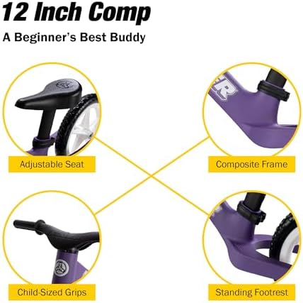 Strider 12 Comp, No Pedal Balance Bike for Kids Ages 1–3 Years | No-Pedal Composite Bike, Adjustable Seat, Lightweight Frame, Easy Assembly, Durable All-Weather Plastic, Never Flat Tires