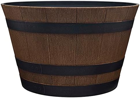 Southern Patio 22.25" Whiskey Barrel Outdoor Planter with 3 Bands, Drainage Hole & Plug, 59 qt. Capacity