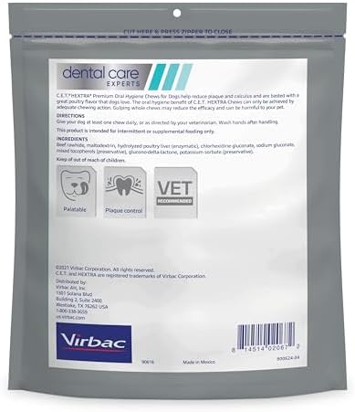 Virbac C.E.T. Hextra Premium Oral Hygiene Chews for Dogs, Large | Rawhide dog dental chews, long lasting dog chews, beefhide rawhide chews reduces plaque and tartar