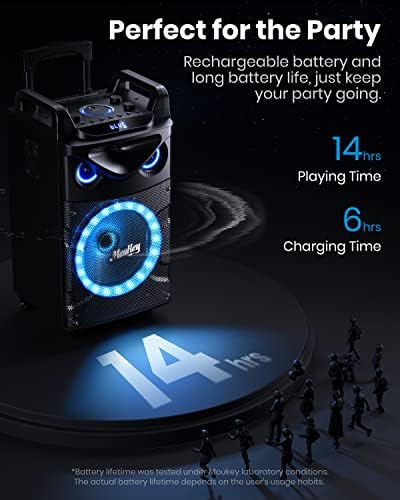 Moukey Karaoke Machine, 10" Woofer Portable PA System, Bluetooth Speaker with 2 Wireless Microphones, Lyrics Display Tablet Holder