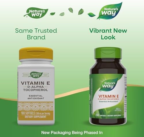 Nature's Way Vitamin E, D-Alpha Tocopherol, Essential Antioxidant, Helps Neutralize Free Radicals*, 268 mg per Serving, 100 Softgels (Packaging May Vary)