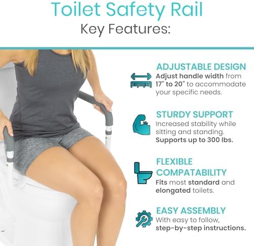 Vive Toilet Safety Rail - Adjustable Grab Bar - Compact Support Frame | Handrail for Bathroom Toilet Seat - Easy Installation for Handicap Senior