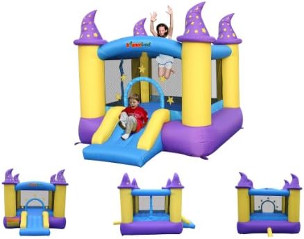 Wizard Inflatable Bounce House Bouncer, Spacious Bouncing Area with Fun Slide, Safe hook-and-loop fastener Entrance, Basketball Hoop
