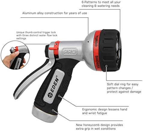 Eden Metal 7-Pattern Hose Nozzle: Thumb Control, Heavy-Duty Zinc Alloy