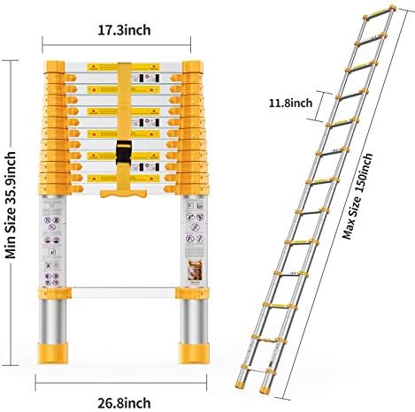 Telescoping Extension Ladder 12.5FT, Aluminum Telescopic Ladders with Carry Bag for Outdoor Indoor Use