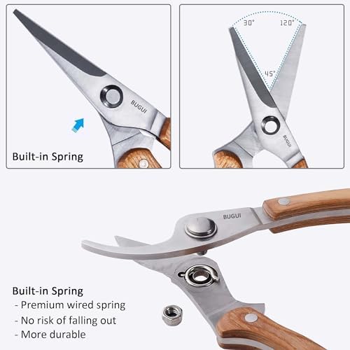 BUGUI Wood Handle Pruning Shears, SK-5 Steel Blade, 1-inch Cutting Capacity, Sharp, Well Designed Garden Shears, 8"