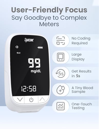 IMDK Blood Sugar Test Kit, Precision Blood Glucose Monitor Kit with 100 Glucometer Strips, 100 Lancets, 1 Lancing Device and 1 Control Solution