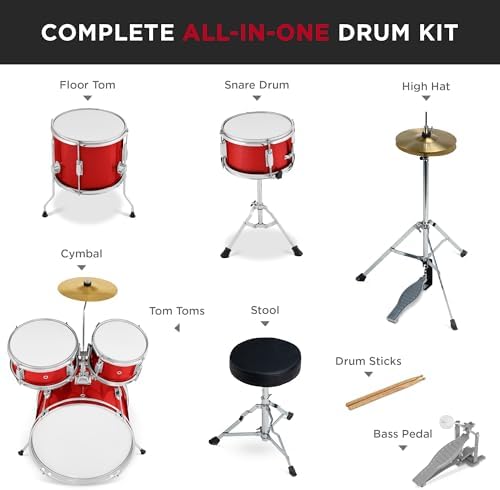 Best Choice Products Kids 5-Piece Beginner Drum Set Junior Kit, Starter Percussion w/Cymbals, Pedal, Drumsticks, Stool, Toms, Snare, Hi Hat - Black