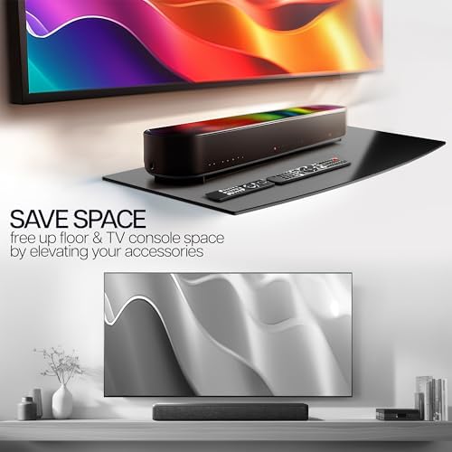 VIVO Floating Wall Mount Tempered Glass Shelf for DVD Player, Audio, Gaming System, Streaming Devices, Black, MOUNT-SF011