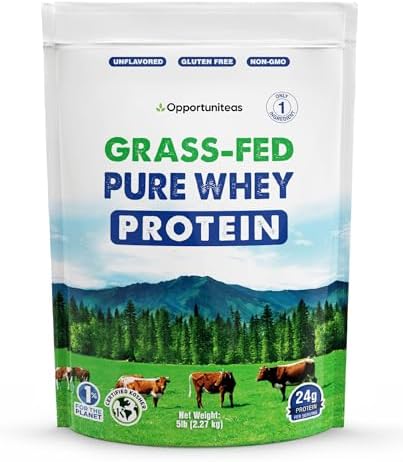 Grass Fed Whey Protein Powder Concentrate - 1 Ingredient - Pure Protein Supplement for Drink, Smoothie, Shake, Cooking & Baking - Non GMO, Hormone Free & Gluten Free - 1 Pound