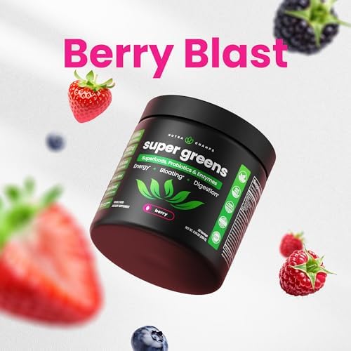 SuperGreens Powder, 40+ Organic Superfoods, Probiotics & Enzymes for Energy, Digestion, Gut Health & Bloating | Organic Fruit & Veggie Drink Mix