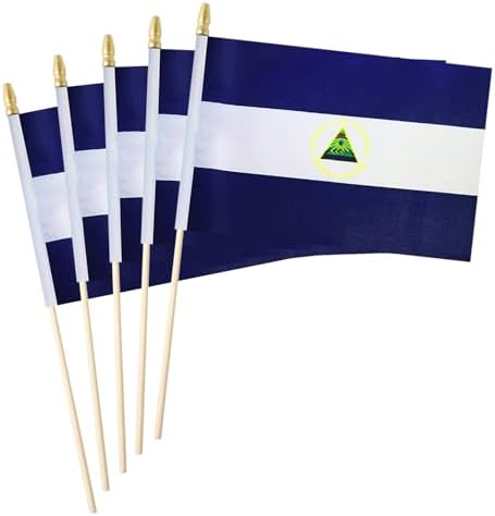5 Pack Nicaragua Nicaraguans Small Mini Wood Hand Held Stick Flag, Suitable For Various Holiday Parties, World Cup, National Day