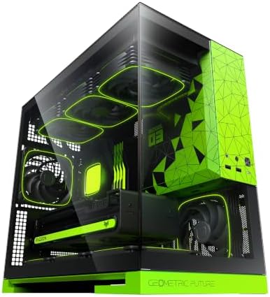 Geometric Future M5 Tempered Glass Mid Tower, E-ATX/ATX Gaming Case, 1.2mm Steel, Type C, Toolless Panels, Support 420/360 Radiator, ARGB PWM 140m Fan x 5 Pre-Installed, Black/Yellow, GEO-M5F-BY