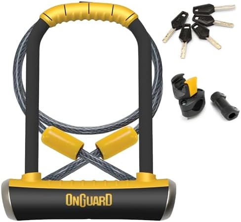 OnGuard Pitbull STD DT U-Lock with 4 ft Cable – 14 mm Hardened Steel Shackle (115 × 230 mm) – Quad Lock System for Bike Security –