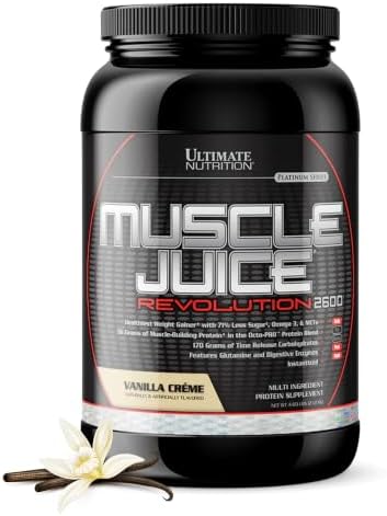 Ultimate Nutrition Muscle Juice Revolution 2600 Weight Gainer, Muscle Recovery with Glutamine, Micellar Casein and Time Release Complex Carbohydrates, Banana Protein Powder, 4.69 Pounds | 70g Octo-PRO™ Protein Blend, 175g Time-Release Carbs, 1000mg Gluta…
